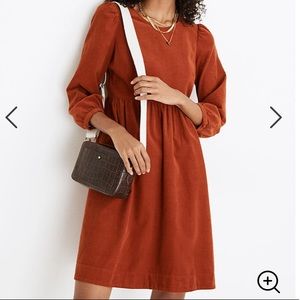 Madewell Corduroy Puff-Sleeve Mini Dress